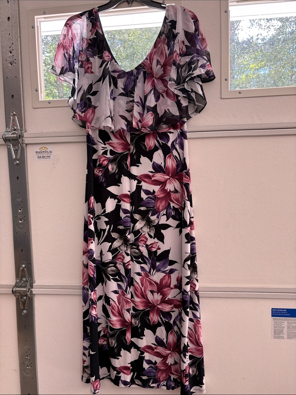 Floral Ruffle Midi Dress in White, Pink & Purple